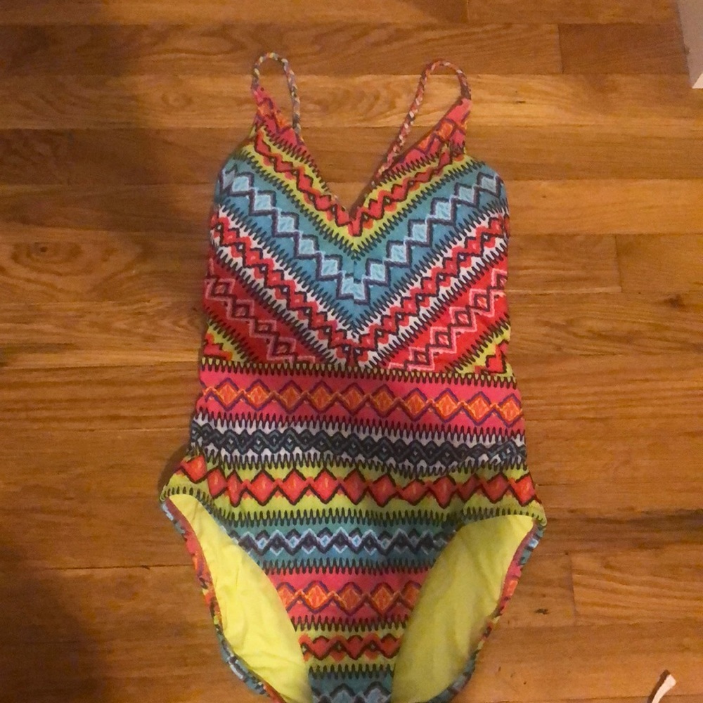 Abstract/ geometric neon one piece cut out back